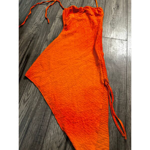 Neon Orange Tropical Vacay Vibe Asymmetrical Halter Neck Dress XS